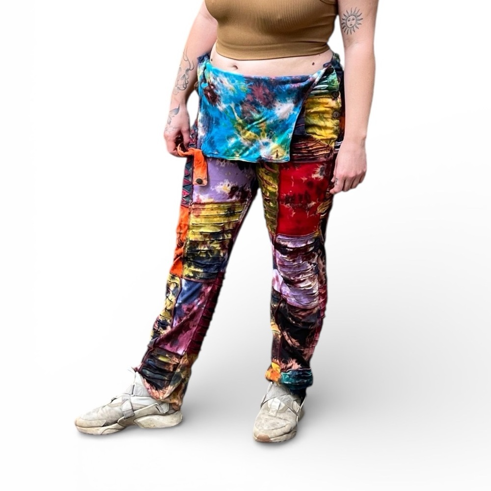 Kathmandu Imports Colorful Tie Dye Patchwork Unisex Cotton Knit Overalls NWT - Picture 6 of 8